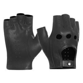 Harssidanzar Mens Driving Gloves Fingerless Gloves Lambskin Leather Unlined Half Finger Gloves GM032CA, Black, Size X-Small