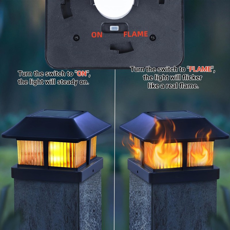 Dynaming Solar Flame Post Cap Lights Outdoor, Solar Powered Fence