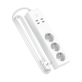 Refoss Smart Power Strip with Remote Control, WLAN Multiple Socket, Surge Protection with 3 AC Outlets, 4 USB Ports, WiFi Power Strip, 3-Way Compatible with Alexa, Google, 1.8 m