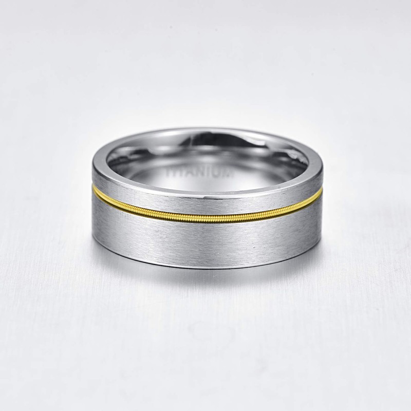Empsoul 8mm Men's Titanium Ring Gold Line Center Wedding Engagement