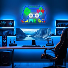 Game On Neon Sign Gamer Neon Light Signs,GamePad Shaped Led Neon Sign For Teen Boys Room Decor,Kid Gifts,Man Cave,Gamer Zon