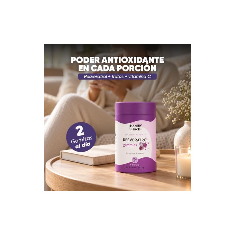 Resveratrol Antioxidante 180 Gomitas para Adulto Sin Azúcar Health Hack
