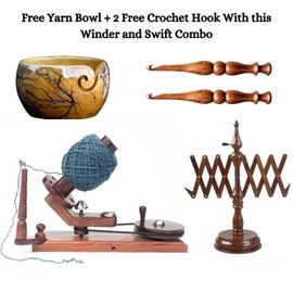 Merit wooden craft Yarn Large Ball Winder and Table Top Swift Winder Knitting and Crochet Umbrella Winder Holder Hand Operated Knitting Winding Tools Wool Winder. (Rosewood Winder and Swift)