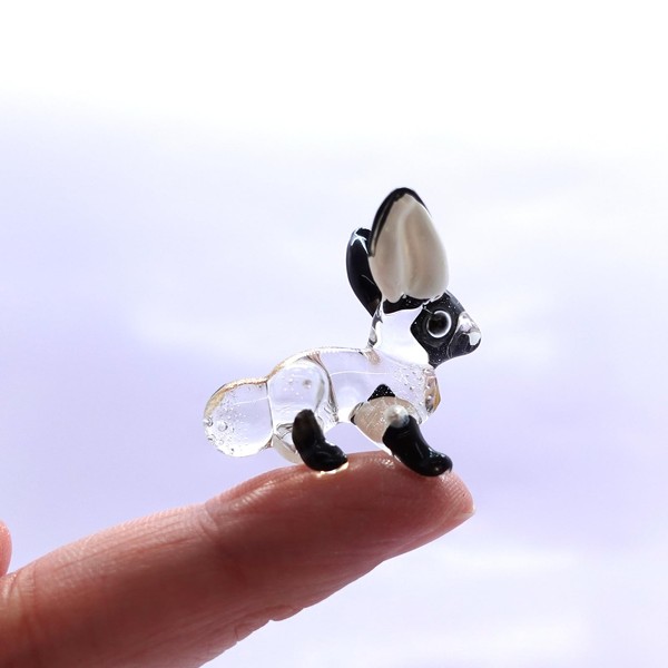 Sansukjai Rabbit Tiny Micro Figurines Hand Blown Glass Art Animals