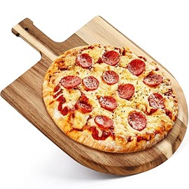 LotFancy Wood Pizza Peel , 17” x 12” Acacia Pizza Cutting Board with Handle, Pizza Spatula Paddle, Tapered Serving Tray for Charcuterie Cheese