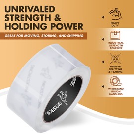 Packstrong Industrial Grade Clear Packing Tape 6 Rolls - 110 Yards per Roll - 3" Wide x 2.0 mil Thick, Acrylic Adhesive Heavy Duty Tape for Box Office Moving Packaging Shipping