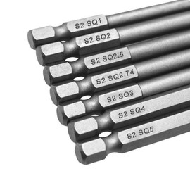 Bestgle 7pcs 6 Inch/ 150mm 1/4 Inch Hex Shank Square Head Magnetic Electric Screwdriver Bit Kit Household Repair Tools SQ1, SQ2, SQ2.5, SQ2.74, SQ3, SQ4, SQ5