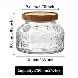 ANSQU Vintage Glass Jar with Solid Wood Lid, 25.4 FL OZ Snowflake Pattern Food Storage Jar, Home Kitchen Decorative Storage Cabinet, Oatmeal, Jam, Coffee, Candy, Cookie Jar, Pet Food Jar (Snowflake)