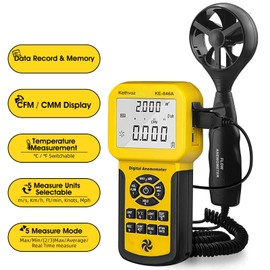 CFM Anemometer Digital Wind Gauge, Kethvoz HVAC Industrial Wind Meter Measure Wind Speed Airflow Temperature, with MAX/MIN/AVG & 600 Groups Data Memory, Wind Speed Meter KE-846A