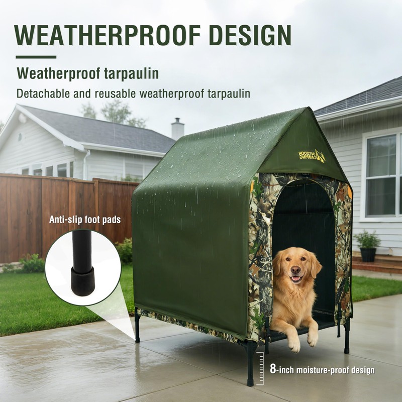 Privacy Outdoor Dog House & Elevated Bed 2-in-1, UPF50+ Sun
