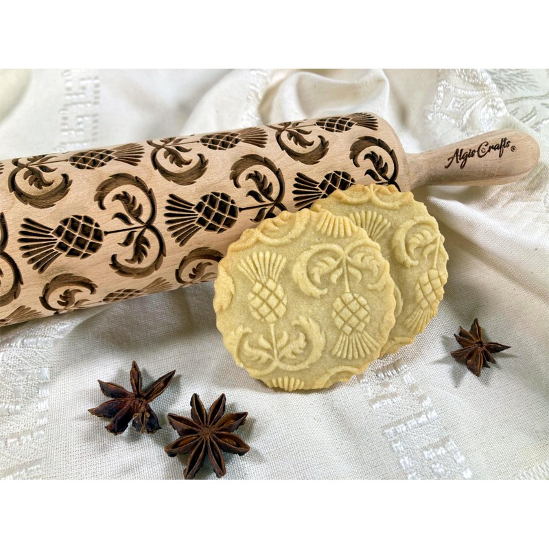 Children's Rolling Pin Thistles for Homemade Pastries Engraved Embossed Rolling