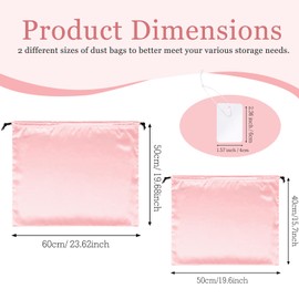 P Pothuiny 2 Pcs Satin Dust Bags for Handbags, Pink Silky Dustproof Drawstring Bags Large Travel Storage Pouch for Purses Shoes Boots (23.6x19.6 inch + 15.7x19.6 inch)