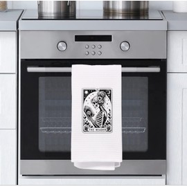 bitCNY Reader Tarot Card Kitchen Towels for Women, Book Lover Gifts, Skeleton Reading Dish Tea Towels for Kitchen Decor, Funny Tarot Card Decorative Hand Towels for Bathroom, 16x24 Inch