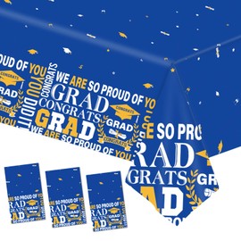BOKFJBP 3 Pcs Graduation Tablecloths, Graduation Party Decorations 2024 Congrats Grad Table Cloth Rectangular Plastic Table Cover Class of 2024 Graduation Party Supplies, 54"x108"(Blue)