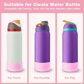 2PCS Silicone Water Bottle Boot for Owala 40oz, Protective Bottom Bumper Anti-Slip Sleeve for FreeSip, Twist, and Flip Stainless Steel Bottles, Dishwasher Safe and BPA Free(Shiny Pink)