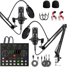 Podcast Equipment Bundle for 2 People, Studio Condenser Microphone, Voice Changer with BM-800 Podcast Microphone, Recording, Singing, Streaming