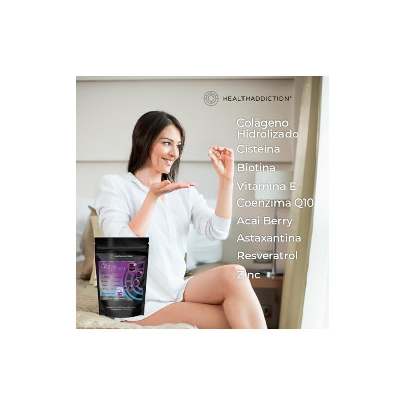 Healthaddiction Colágeno Glow Pack Coenzima Q10 Biotina Vitamina Astaxantina Zinc