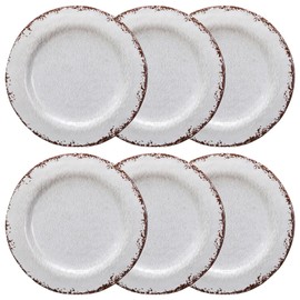LEHAHA 9 inch White Melamine Salad Plate Set, Vintage Rustic 6 piece Dessert Plates Set, Break-Resistant Dishes Set Great for Dining Party, Ideal for Salad,Dessert,Fruit and Cakes