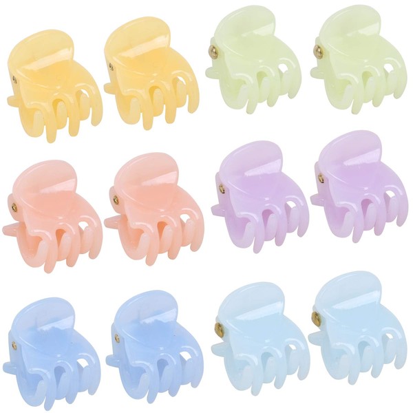 TRIXES Set of 12 Hair Claws - Miniature Styling Grips Pin Clamps - 6 Different Pastel Colours