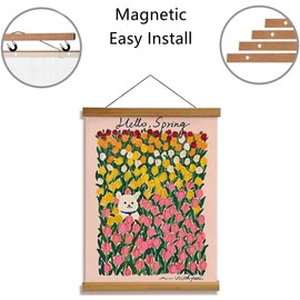 Wood Magnetic Poster Frame, Natural Teak Wood Hanging Picture Frame, Poster Hanger for Hanging Posters, Photos, Prints, Maps, Scrolls and Canvas Artwork. (30CM)