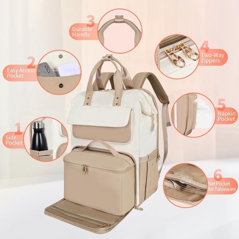 BERTASCHE Lunch Backpack for Women, 15.6 Inch Laptop Backpack with