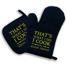 That's What I Do I Cook and I Know Things,Oven Mitts and Pot Holders Sets of 2，Funny Oven Mitt，Great Birthday Gifts for Dad Boyfriend,Gift for Chef, Lovers, Mom