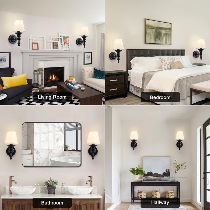 Wall Sconces Sets of 2, Hardwired Classic Matte Black Sconces