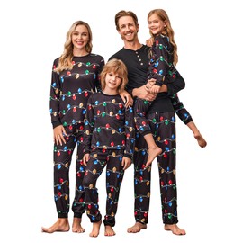 Ekouaer Christmas Family Pyjamas Outfit Sleepwear Men Women Children Family Pyjamas Two Piece, Fairy lights