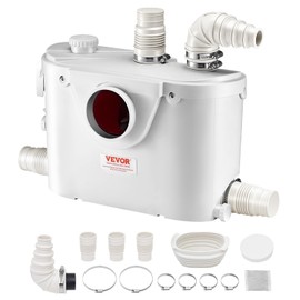 VEVOR 500W Macerator Pump, 29 GPM Flow, 26 ft/8 m Head, Macerator Sewerage Toilet Pump with 4 Water Inlets, Waste Water Disposal Upflush Machine for Toilet, Basement, Shower, Sink, Laundry, Bathtub