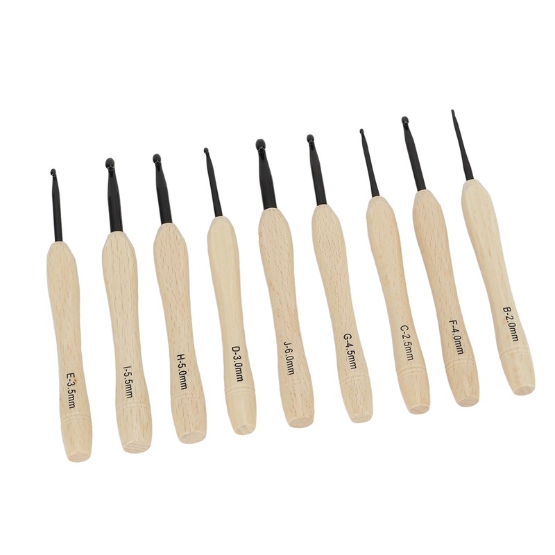 9PCS Crochet Hooks DIY Handcraft Ergonomic Crochet Needle with Wooden