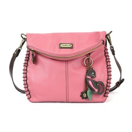 CHALA Charming Crossbody Bag With Flap Top | Flap and Zipper Cross-Body Purse or Shoulder Handbag with Metal Chain - Pink (Mini Black Cat)