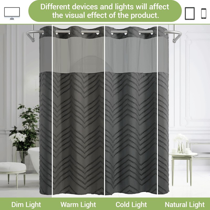 WONICY Extra Long No Hook Shower Curtain with Snap in