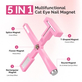 MelodySusie MelodySusie 5 in 1 Nail Magnet, Multifunctional Cat Eye Gel Nail Polish Magnet for Nail Art, Strong Magnetic Nail Polish Magnets Nail Design Tools, Pink
