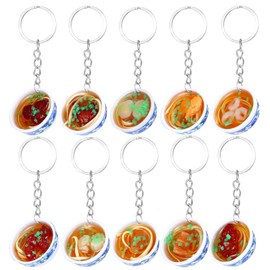 10 Pcs Food Keychain, Mini Simulation Food Keychain Artificial Fake Noodle Bowl Pendant Keyring Creative Cute Delicious Food Keychain Kitchen Accessories School Bag Key Pendant Keychain Ornaments