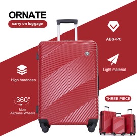 Tripcomp Luggage Sets Wear-Resistance Hardside Lightweight Suitcase Double Spinner Wheels, TSA Lock,Two Hooks, Scratch-resistant Carry-on,3 Piece Set(20inch 24inch 28inch) (Red)