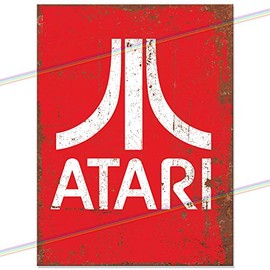 Atari Metal Bar Sign Funny Logo Tin Father's Day Gift Retro Vintage Hanging Wall Plaque Kitchen Shed Garage Indoor And Outdoor Large (27cm x 18cm)