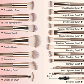 Brochas de maquillaje, MAANGE 18 piezas Juego de brochas de maquillaje sintéticas premium suaves, base en polvo, delineador de ojos, sombra de ojos, b