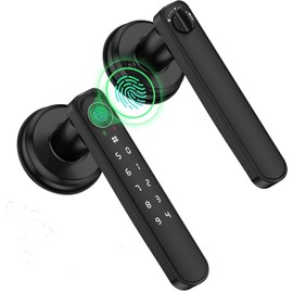 HEI LIANG Fingerprint Smart Door Lever,Keyless Entry Door Handle with App Control&Auto Lock,Minimalist Digital Lock with Hidden Keyhole for Bedroom,Home Office or Airbnb Hosts,Black