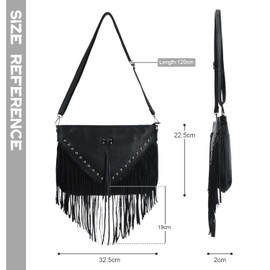 EVEOUT Women's Fashion Shoulder Bags with Rivet and Tassel Leather Fringe Hobos Crossbody Bag
