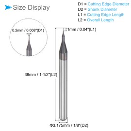 CoCud End Mill CNC Router Bits, 1/8" Shank 1mm Cutting 0.2mm Dia, Diamond Film Tungsten Carbide Milling Cutter Right Hand - (Applications: for CNC Drilling Engraving), 2-Pieces