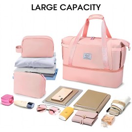 Gym Bag for Women, Sports Travel Duffel Bag with USB Charging Port, Weekender Bag Carry on Bag with Wet Pocket and Shoes Compartment, Overnight Bag Waterproof Luggage Bag Expandable