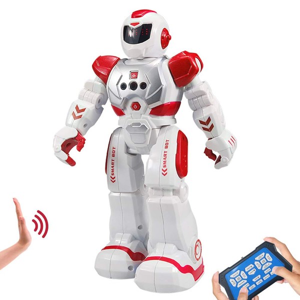 HUSAN Remote Control Robot For Kids, Intelligent Dancing Robot With Infrared Controller Toys,Programmable,Singing, and Moonwalking,Gesture Sensing Robot Kit For Childrens Entertainment (Red)