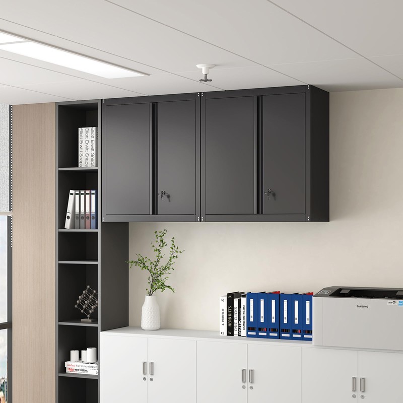 IRONFFICE Metal Storage Cabinet,Garage Wall Cabinets with Locking Doors,Black Metal