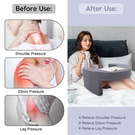 Ejoyous Reading Pillow for Bed, Arm Rest Lap Desk Pillow Memory Foam Gaming Pillow with Side Pocket for for Adult Sitting up in Bed Working Crocheting