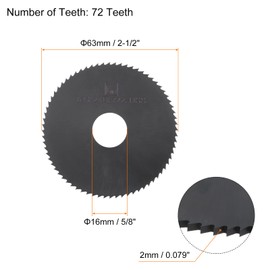 QUARKZMAN Circular Saw Blades 63 mm x 16 mm x 2 mm 72 Teeth Nitride Coated High-Speed Steel (HSS) Milling Tools for Aluminium Alloy Metal Plastic Wood Pack of 2