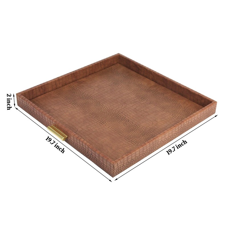 HofferRuffer Elegant Decorative Serving Tray, 20"x20" Square Faux Leather Ottoman