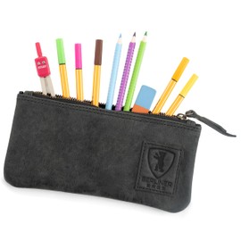 Berliner Bags Vintage Leather Pencil Case with YKK Zip, Robust Pencil Case for Pens and Accessories - Dark Grey