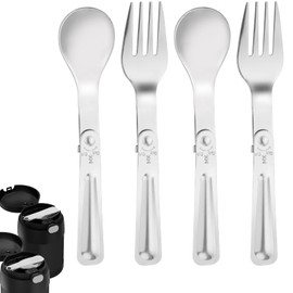 YUXIANLB 2pcs Folding Spoons & 2pcs Foldable Forks for 10oz Food Jars, Portable Replacement Spoons Forks, Stainless Steel Metal Folding Spoon&Fork