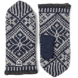 Hestra Womens Wool Mittens: Nordic Knit Winter Gloves, Grey/Off White, 10