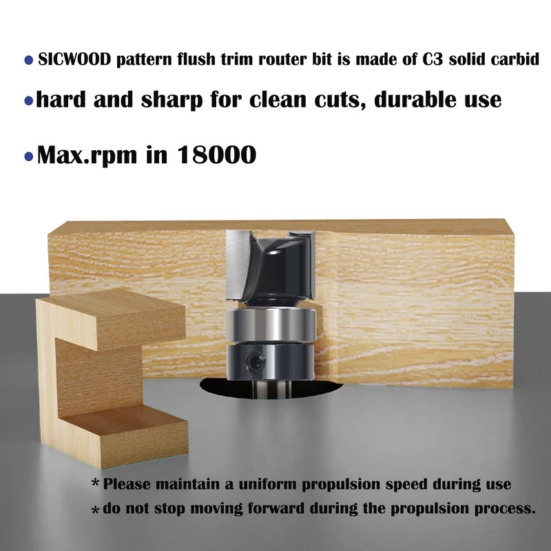 SICWOOD 9pcs Pattern Flush Trim Router Bit 1/4 Shank, Carbide